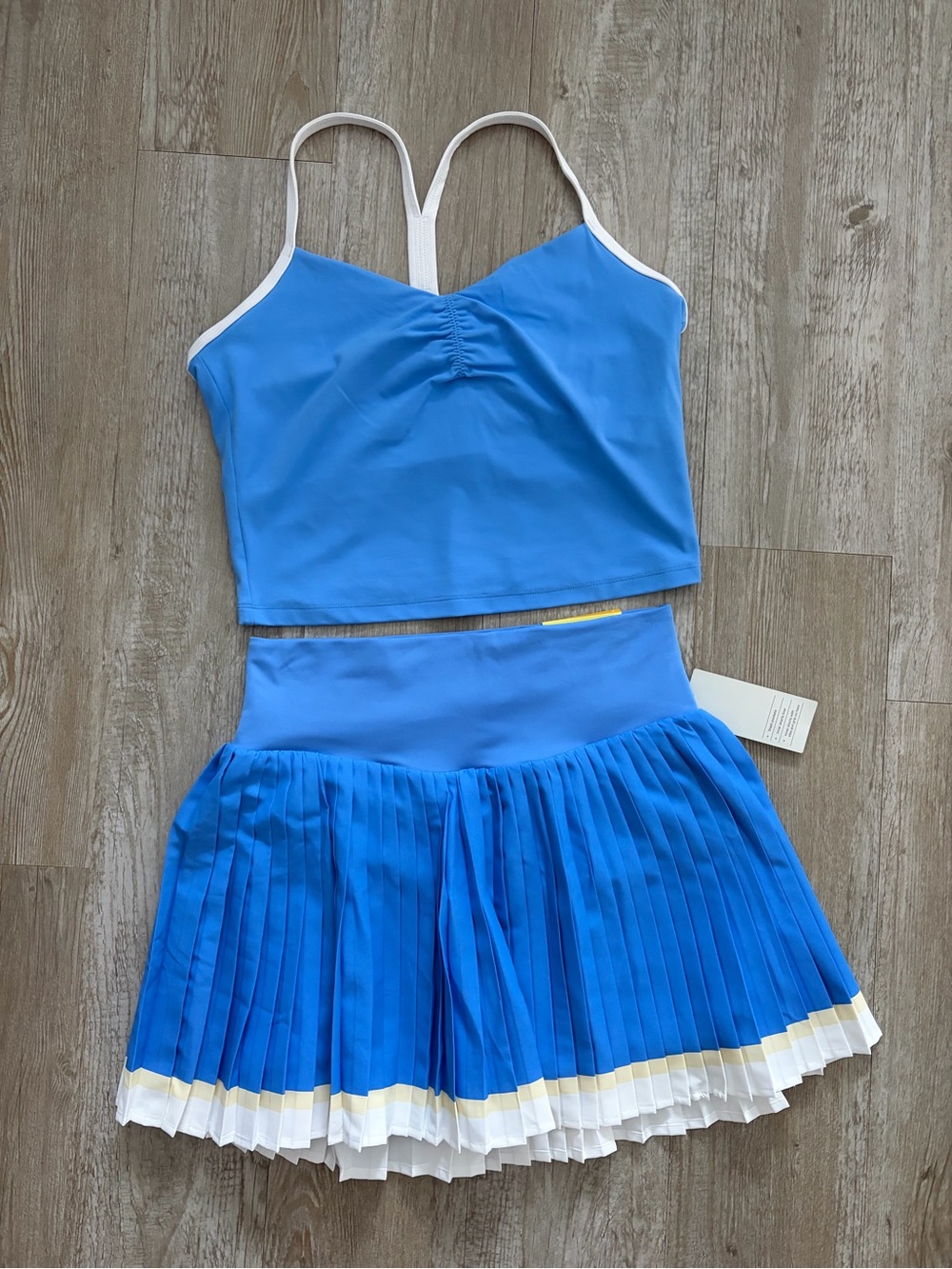 Blue and White Pleated Tennis Set - Crop Tank & Skort